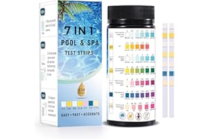 FJHTY Pool Teststreifen Ph und Chlor : 150 Stück 7 IN Pool Wassertester Genau und Einfach zu Prüfen PH, Bromine, Freies Chlor,Gesamtalkalität, Gesamtchlor, Gesamthärte, Cyanursäure