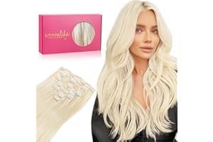 ‎WENNALIFE WENNALIFE Clip in Extensions Echthaar, 45cm 18 Zoll 120g 7pcs Platinblond Hair Extensions Clip in Echthaar Remy Clip in Haarverlängerung Natürliche Echthaar Extensions