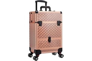TAYQWIHEVA Maleta Maquillaje Maletin Maquillaje con cajón Caja Maquillaje Maletín de peluquería con Ruedas Maletín uñas Organizador Maquillaje, Oro Rosa