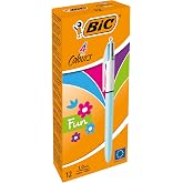 BIC 4 Colours Fun T&uuml;kenmez Kalem, 12'li Kutu, 1.0mm U&ccedil;, Tek Kalemde Pembe, Mor, Turkuaz ve A&ccedil;ık Yeşil Renkler