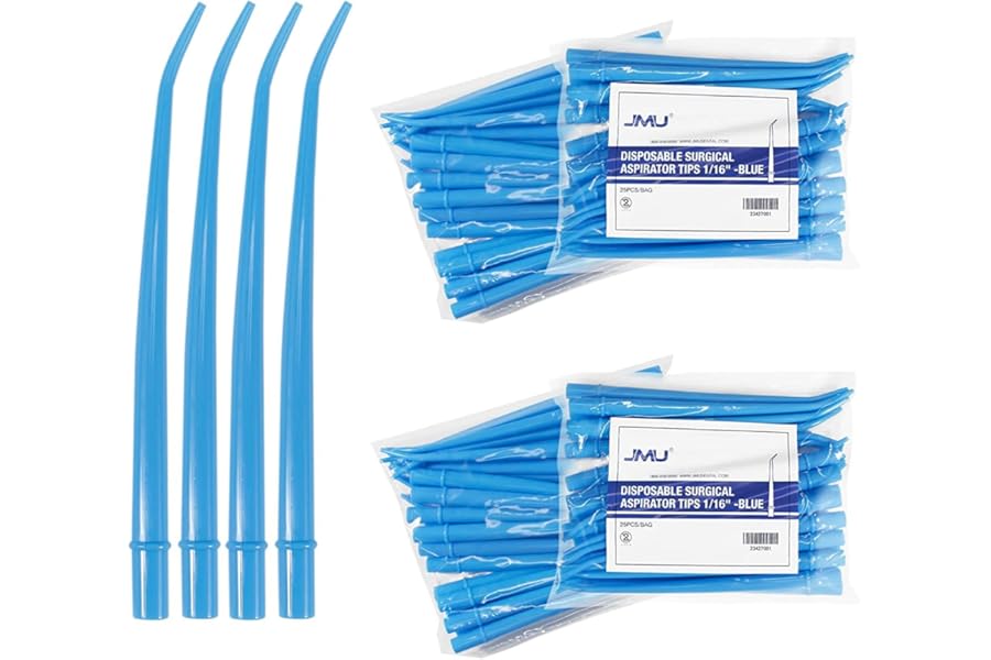 JMU Dental Aspirator Tips 100 Pcs, Disposable Surgical Suction Tips 1/16" Diameter Blue, 4 Packs of 25