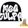 Fychuo Y2K Beanie, Knitted Cool Y2K with MEA Letter Print, Double Layer Warmwomens Mens Beanie Hats Y2K Accessories Windproof Graphic Cap for Autumn Winter Spring (22x22cm) Black White