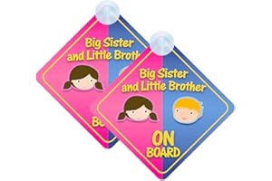 MYBABYONBOARD UK Big Sister And Little Brother Baby on Board Sign for Car Twin Pack 2pcs Kids Safety Warning Car Signs