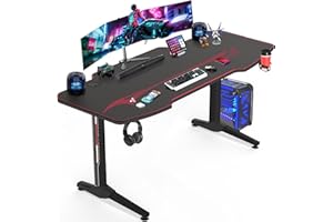 Homall Gaming Desk 160 x 60cm Large Computer Table PC Gaming Desk for Home Office, Metal Frame Gaming Table with Cable Tray and Headphone Hook (Black)