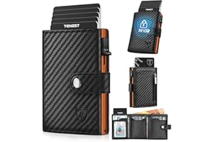 TENBST Portfel męski z kieszenią na monety i ochroną RFID, Slim Wallet etui na karty, mały, portmonetka męska, 10 przegródek na karty kredytowe, czarny, pomarańczowy, M/S, Klasyczny