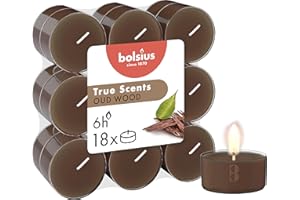 Bolsius - True Scents - 18 Scented Tea Lights - Oud Wood - Long Burn Time of 6 Hours - Diameter 39 mm – Natural Extracts – Includes Vegan Wax – Without Palm Oil