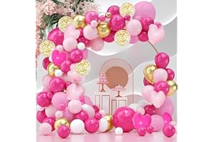 BOBASH 147pcs Kit Arches Ballons Roses et Roses Chaudes, Kit Guirlande Ballon Rose Rouge, Ballons Roses Confetti Party Ballons, Ballons Rose Chaud Ballons en Latex pour Garland Anniversaire Baby Shower