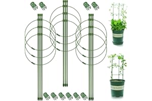 MUAEEOK 3 Packs 45CM Adjustable Plant Support Cages Tomato Cage for Garden, Cucumber Trellis Plant Stakes, Trellis Support Rings for Climbing Plants, Pots, Indoor Plants with 10 Plant Clips (45CM-3PACK)