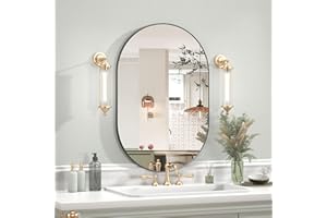 ‎CASSILANDO CASSILANDO Ovaler Spiegel, 50 x 75 cm, Ovaler Badezimmerspiegel, Metallrahmenspiegel, Horizontal oder Vertikal Aufhängen, Kosmetikspiegel für Wohnzimmer, Schlafzimmer, Eingangsbereich (Schwarz)