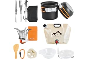 SAMLONGE Kit Casserole Camping Popote Bivouac de Camping Ustensiles de Cuisine de Camping Kit Vaisselle Camping en Aluminium Portable avec Rechaud Poêlé Bol pour Pique-Nique Bivouac Randonnée 1-2 Personnes
