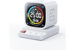 Ticktime TK3 Pomodoro Timer, Würfel-Timer mit 5/10/30/60 Min, 25/5 Pomodoro, Custom Countdown & Stoppuhr, Uhr, 3 Alarme, Lautlos/Vibration/Ton, für ADHS, Lernen, Küche, Arbeit,Weiß