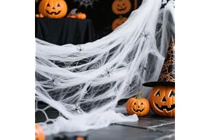 HOMIKLSA Halloweenspindelnätsdekoration, stretchiga spindelnät och 50 konstgjorda spindelnät – perfekt för inomhus/utomhus, trädgård, spökhus och festtillbehör, vacker atmosfär för din fest (300 g)