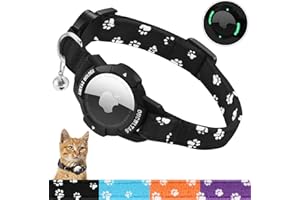 MASERFOLA Collier pour Chat airtag avec luminescent Apple airtag support, Boucle de sécurité Anti - étouffement et Sangle élastique, Motif à gratter pour Chat, Collier réglable pour Chat (Noir, 20-30cm)