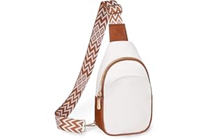 VPOOFREE Mujer Bolsa de Pecho,Niña Bolsos Bandolera Pequeña Puerto Crossbody Sling Bag Impermeable Cuero PU Moda Chest Bag con Correa Ajustable para Ciclismo Correr Senderismo Viajes(Blanco Con Marrón