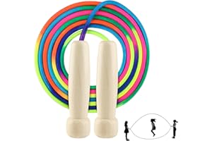 BTONGE BONTNGE skakanka dla dorosłych, 500 cm, regulowana, tęczowa skakanka dla dzieci z drewnianym uchwytem, dla chłopców i dziewcząt w wieku 6, 7, 8, 9, 10 lat, skakanka do treningu fitness, aktywności na