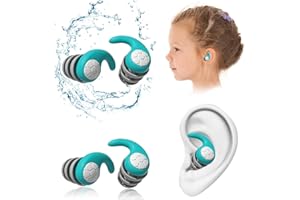 HUIBOHOU 2 Pairs Waterproof Swimming Ear Plugs for Children Reusable Soft Silicone Swim Earplugs Perfect for Surfing, Diving,Pool,Showering(Cyan, s)