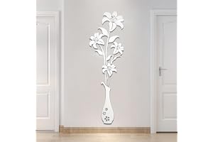 Mirror Wall Decals, 3D Flower Mirror Wall Stickers Murals for Living Room Bedroom, DIY Wall Decal Murals Wall Decorations for TV Wa Background and Sofa Backdrop, Wall Decorations (L, Mirror Silver)