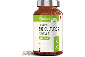 VitaBright Bio Cultures Complex Probiotics for Women & Men | 45 Billion CFU | 17 Strains | 60 Probiotic Capsules with Prebiotics | with Lactobacillus Reuteri Acidophilus Probiotic Bacterial Cultures