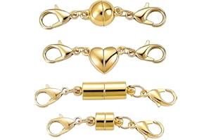 Xynovate 4 Pack Magnetic Necklace Clasps and Closures, 4 Styles Extender Magnet Clasp, Magnetic Jewelry Clasps Connector Locking Magnetic Jewelry Clasp for Jewelry Bracelet Necklace Making