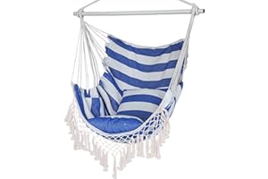 YAERSI Hammock Chair, Hanging Rope Swing Seat with 2 Cushions,Macrame Hanging Chair Side Pocket With High Load-Bearing Metal Rod,for Indoor, Outdoor, Extra Comfortable