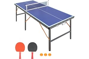 muenfly Tischtennisplatte Outdoor und Indoor - Klappbar mit Netz - Komplett-Set inkl. Tischtennisschläger-Set und Bällen - 6-Bein-Design mit Blauer Spielfläche
