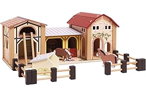 Le Toy Van TV410 Educational Farms & Animals Collection The Wooden Farmyard Toy Playset | Suitable for Boys Or Girls Aged 3