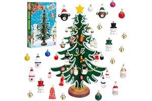 CLIUNT Adventskalender 2025, Hölzerner Weihnachtsbaum mit 36 Ornamenten, 24 Tage Weihnachten Countdown Adventskalender, Adventskalenders Weihnachtsbaum, Mini Weihnachtsbaums aus Holz Weihnachtsdeko