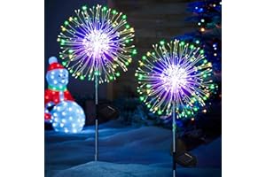 yowin Lampe Solaire Exterieur Jardin 2 Pièces 120 LED Feu d'artifice Solaire, 8 Modes Éclairage Extérieur Solaire, Étanche Lampe Solaire de Pissenlit pour Jardin Pelouse Terrasse Deco - Multicolore