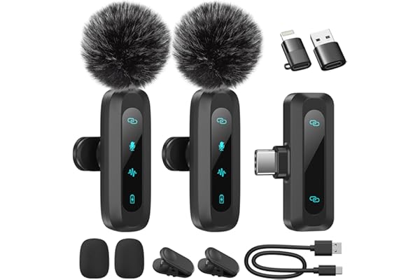 WARM BOX Micrófono de Solapa Inalámbrico para iPhone, iPad, Teléfono Android, 2-Pack Mini Micrófono con Reducción de Ruido, Emparejamiento Automático y Mute & Reverb para Vlogging, Grabación de Vídeo