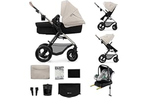 Kinderkraft MOOV 2 AIR Carrito bebé 4 en 1, Mink PRO I-Size, MINK FX, Sistema de Viaje, Cochecito para Bebé, Silla de Paseo, Plegable, para Recién Nacido, Desde el Nacimiento hasta los 3 Años, Gris