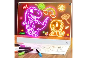 LED Drawing Board for Children,Maslasee 14.2-Inch Kids LED Drawing Lamp & Doodle Glow Pad, Mess-Free Light up Drawing Board for Children with Built-in Stand, 7 Color Glow Art Toy Includes Markers