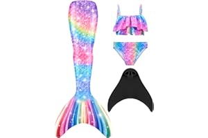 DNFUN Costume da Bagno da Bambina a Coda di Sirena, per Cosplay, per Il Nuoto, con Bikini e Monopinna