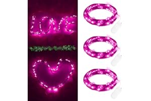 FFZZKJ Fairy Lights Battery Operated for Valentines Decorations, 2M 20LED Copper Wire String Lights with Battery for Valentines Day, Anniversary, Wedding, Bedroom, 3 Pcs, Pink