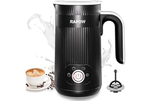 RAFOW Milchaufschäumer Elektrisch 4 in 1 - Automatische Milchschäumer 350ml Großes Fassungsvermögen Milch Dampfer Geräuschloser für Heißer Kalter Milchschaum Heiße Schokolade Latte Cappuccino Schwarz