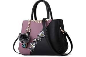 DIRRONA Femme Sac à Main Mode Sac Bandoulière Pom Pom Décoration Sac de Messager Travailler Voyage Décontracté Quotidien Grande Sac Fourre Tout Impression de Broderie élégante Sac a Main Violet A