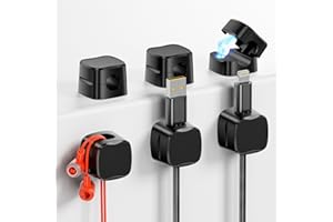 GlasFlength Organizador Cables Magnético 6 Piezas, Clips de Cables Ajustable Clip Autoadhesivos Sujeta Cables Adhesivo para Cables de HDMI USB Soporte Magnética para Escritorio Hogar Oficina (Negro)