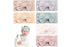 ZOCONE 6 PCS Baby Girl Bows Headband - Super Soft, Flexible Nylon Bow Knot - Newborn Headband for Baby Photography - Light Coloured Version
