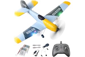 BEZGAR 3 Channel RC Plane, 6-axis Gyro Remote Control Airplane Fighter Toys with Colorful LED Navigation Lights & 2 Batteries, Easy Control for Adults Kids Beginners