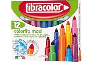 FIBRACOLOR Pennarelli Colorito Maxi, confezione 12 colori, punta grossa, superlavabili