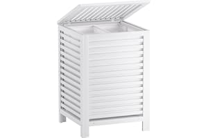 SMIBUY Podwójny kosz na pranie z pokrywką, Bambusowy kosz na pranie 120L z wyjmowaną torbą na wkładkę, 2-sekcyjny sortownik na pranie, łazienka, sypialnia (biały)