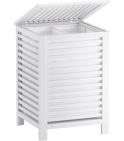 Mobiletto Portabiancheria In Bambù COSTWAY - Cesto 68L Ribaltabile Con Ripiano - 50x35x64cm