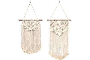 ATBUSS - Tapices de pared de estilo bohemio para colgar en la pared con encaje con pompones para decoración de pared tejida, pequeño tapiz tejido artificial, decoración de hogar bohemia chic