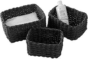 LOINFE Aufbewahrungskorb, 3er Set aus Korb Geflochten Aufbewahrungskörbe, Aufbewahrungsboxen für Accessoires Schminke, Badezimmer Organizer, Wickeltisch Organizer, Kleiner Korb bathroom storage(Schwarz)