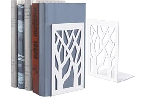 GOSLYLY Serre Livres Métal Cale Livre- 1 Paire Séparateurs de Livres Anti Rayures pour Bureau, Maison, Écoles CD, Librairie et Bibliothèque (Blanc Brindille)