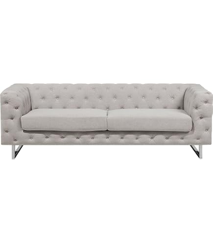 Beliani 3-Sitzer Sofa 'Otra II' In Hellgrau – Klassisches Polstersofa Mit Eichenholz-Füßen & Abnehmbaren Kissen