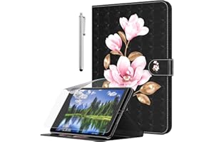 GLANDOTU TB-J606F/J606X Étui de protection en cuir avec film de protection d'écran et stylet Motif fleurs roses