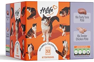 HiLife Kitten Wet Cat Food, Mixed Chicken & Tuna Pate Recipes, Complete Cat Food Pouches for Kittens 1 - 12 Months, 100% Natural & Grain Free (32 x 70g Pouches)