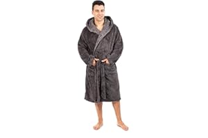 Toro Rocco Dressing Gown Mens Fleece Gowns Hooded Bath Robe Black Grey Robes Bathrobe for Men
