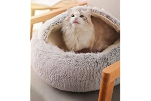 BORUISX Saco de Dormir para Gatos de Peluche, Almohada térmica para Mascotas, Cortinas Suaves y Antideslizantes, Lavable (café de Peluche Corto)