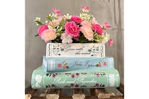 Vovkokc Book Vase Book-Shaped Decorative Planter Ceramic Book Vase Cute Book Flower Vase for Flowers Home Bedroom Office Decor Classic Titles Bookstack Unique Planters Gifts for Book Lovers